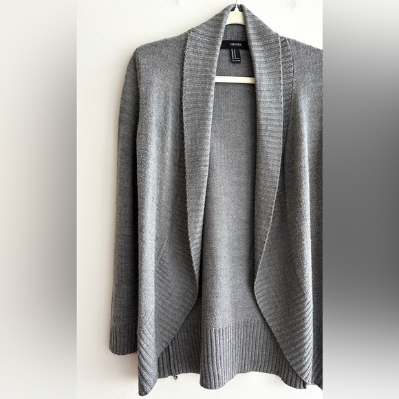 Forever 21 Grey Cozy Knit Cardigan, Open Front Comfy Sweater, Size Medium - Picture 3 of 16